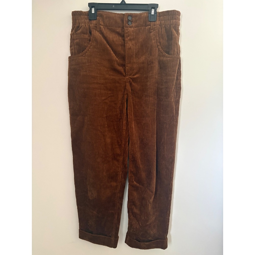 Zara Woman Brown Corduroy High Waisted Tapered Pants Size M Cuffed Twee Retro
